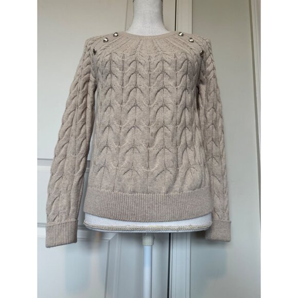 Talbots Petite Beige Cable Knit Sweater With Button Details Size P Soft Cozy - Picture 1 of 8